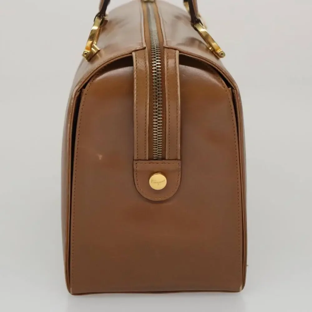 Salvatore Ferragamo Boston Bag Leather Beige Gold